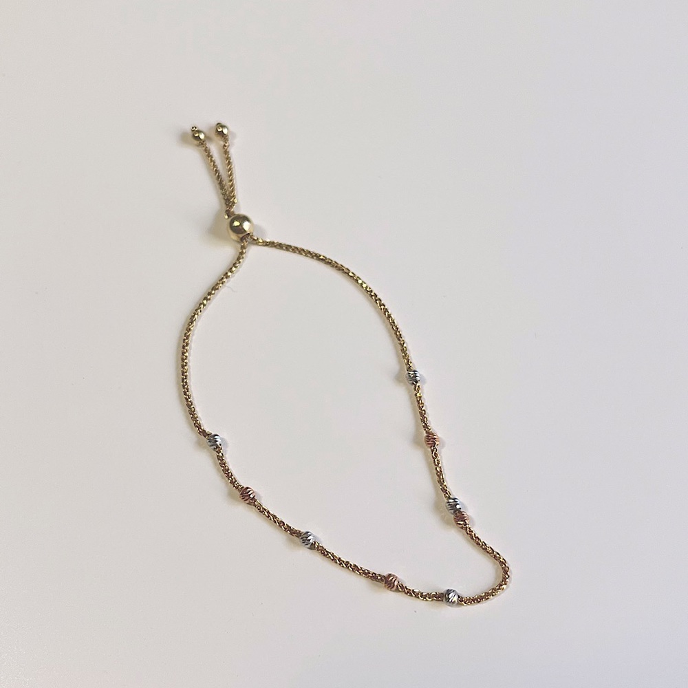 [Rogers & Hollands] Tri-color Bead Friendship Bolo Bracelet in 14k Gold